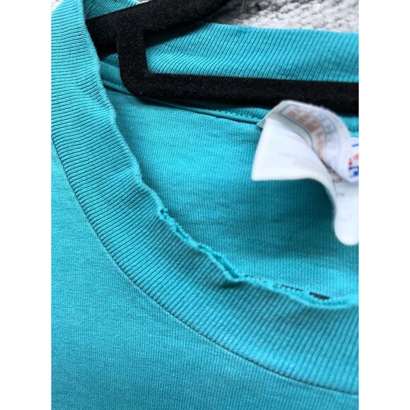 Vintage 80s 90s Teal green super soft Pocket t shirt Hanes Beefy Large - Picture 8 of 10
